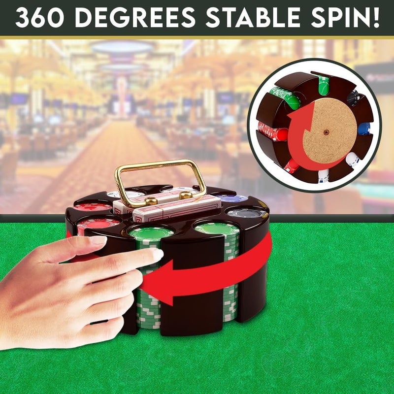 COMFECTO Poker Set, 200pcs 11.5gr Hefty Casino Chip Set with Solid Wooden Rotating Carousel Case and 2 Decks of Game Play Cards Kit for Beginners Casual and Professional Holdem Blackjack Poker Players - Image 3